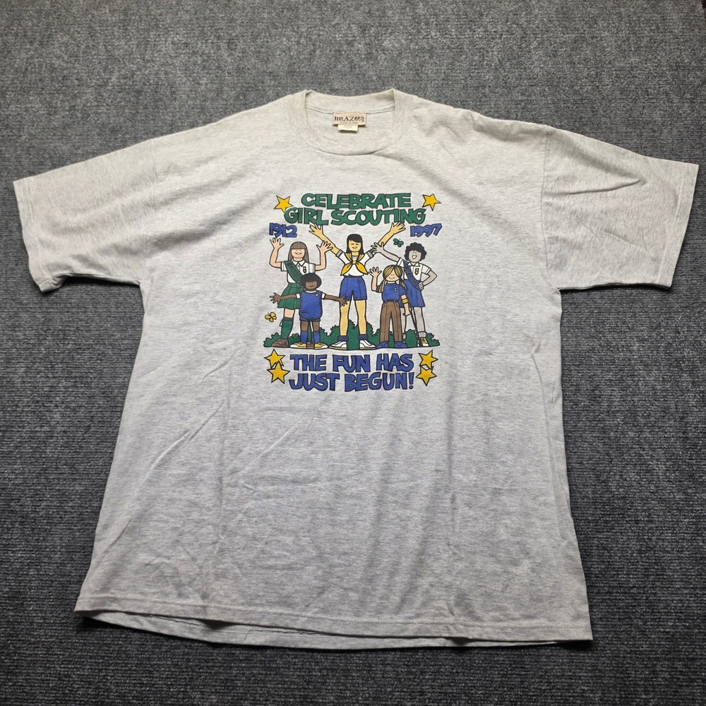 Vintage 1997 Celebrate Girl Scouting T-Shirt Gray Brazos Sportswear XL USA Made